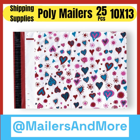 LAST ONE ) 25 10X13 Blue & Pink Hearts Poly Mailers, Shipping Envelopes - Picture 2 of 4